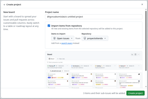 Nombre e importar los issues del repositorio